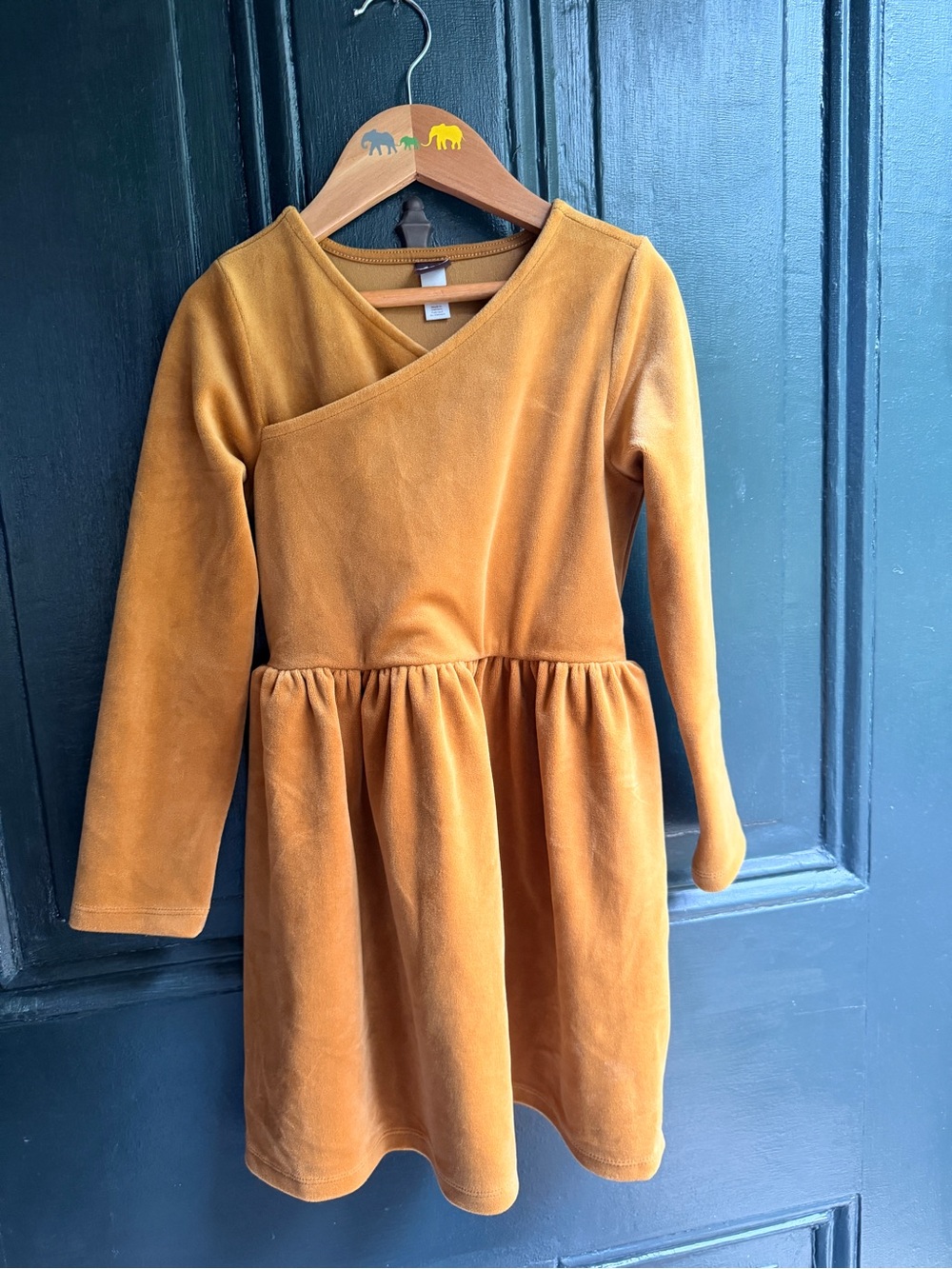 Tea Collection Girls' Mustard Velvet Long-Sleeve Dress